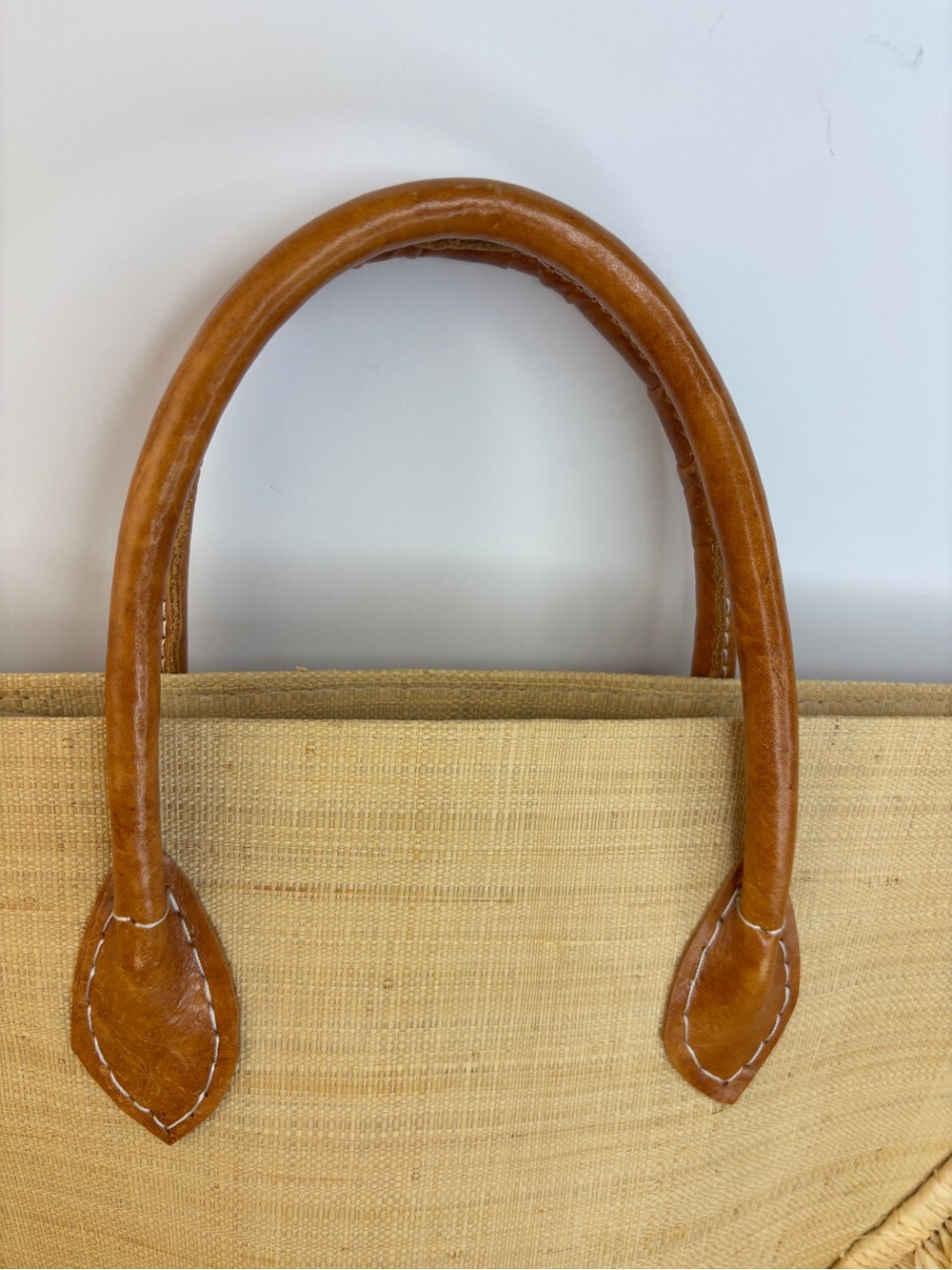 Large Straw Fringe Tote Bag with Leather Handles - Natural NWT - Picture 2 of 9